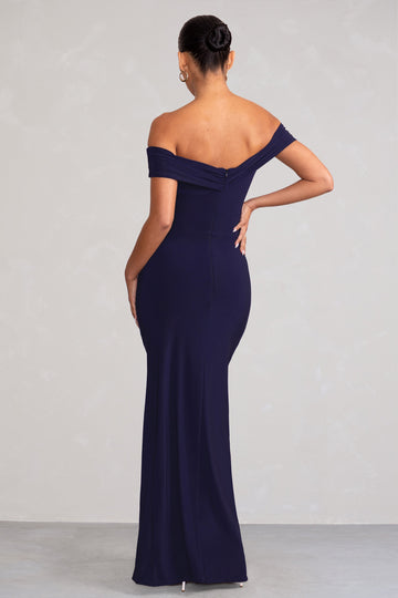 Kia Navy Twist Bardot Maternity Maxi Dress with Split